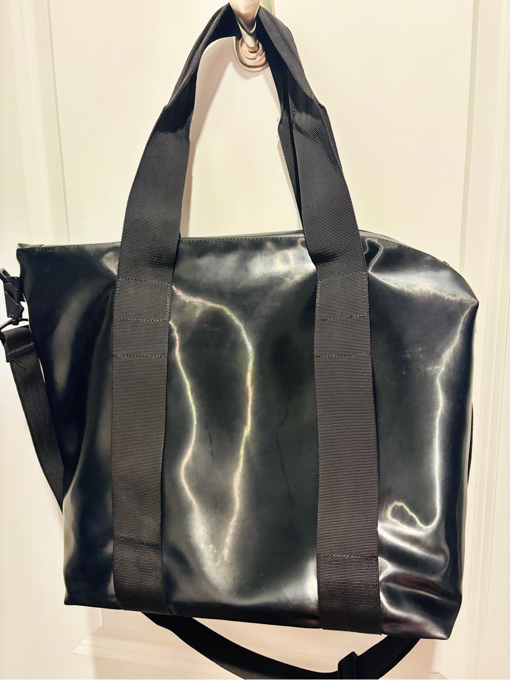 Rains Shiny Tote Bag with Wide Webbed Straps
